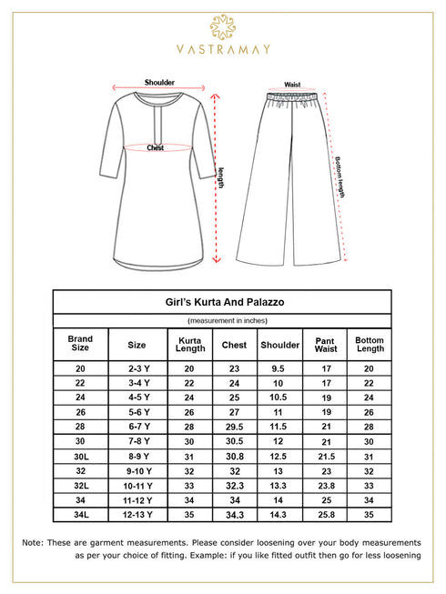 Vastramay Girl's Navy Blue and Rust Kurta Palazzo Set